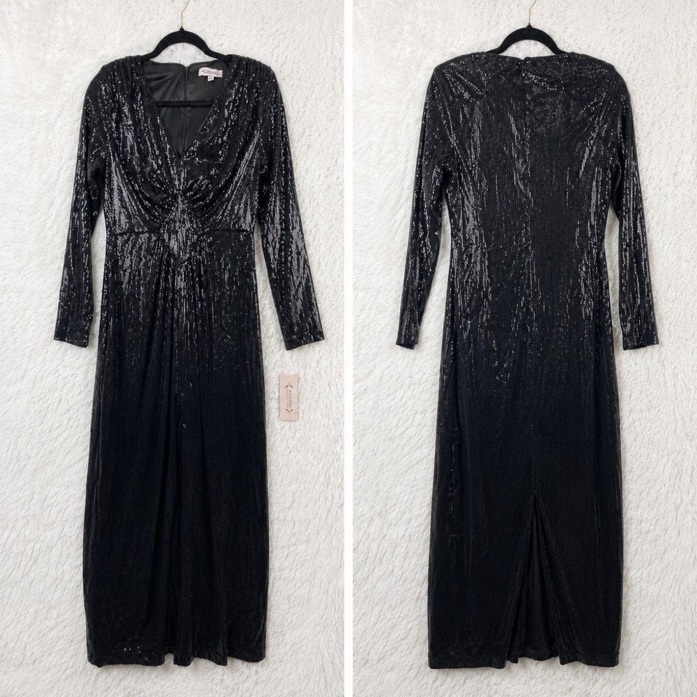 Nanette Lepore Black Sequin Long Sleeve Maxi Formal Dress – Size 10 – NWT